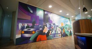 Elexon front office with mural